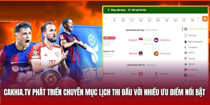 Cakhia.tv phát triển chuyên mục lịch thi đấu với nhiều ưu điểm nổi bật